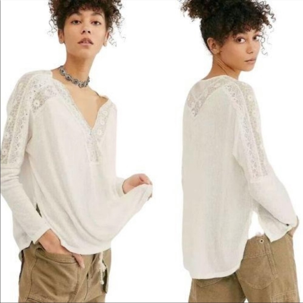 Free People Lola Tee Top Small Boho Lace